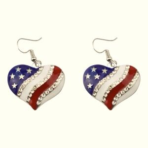 Heart Patriotic Dangling Earrings
